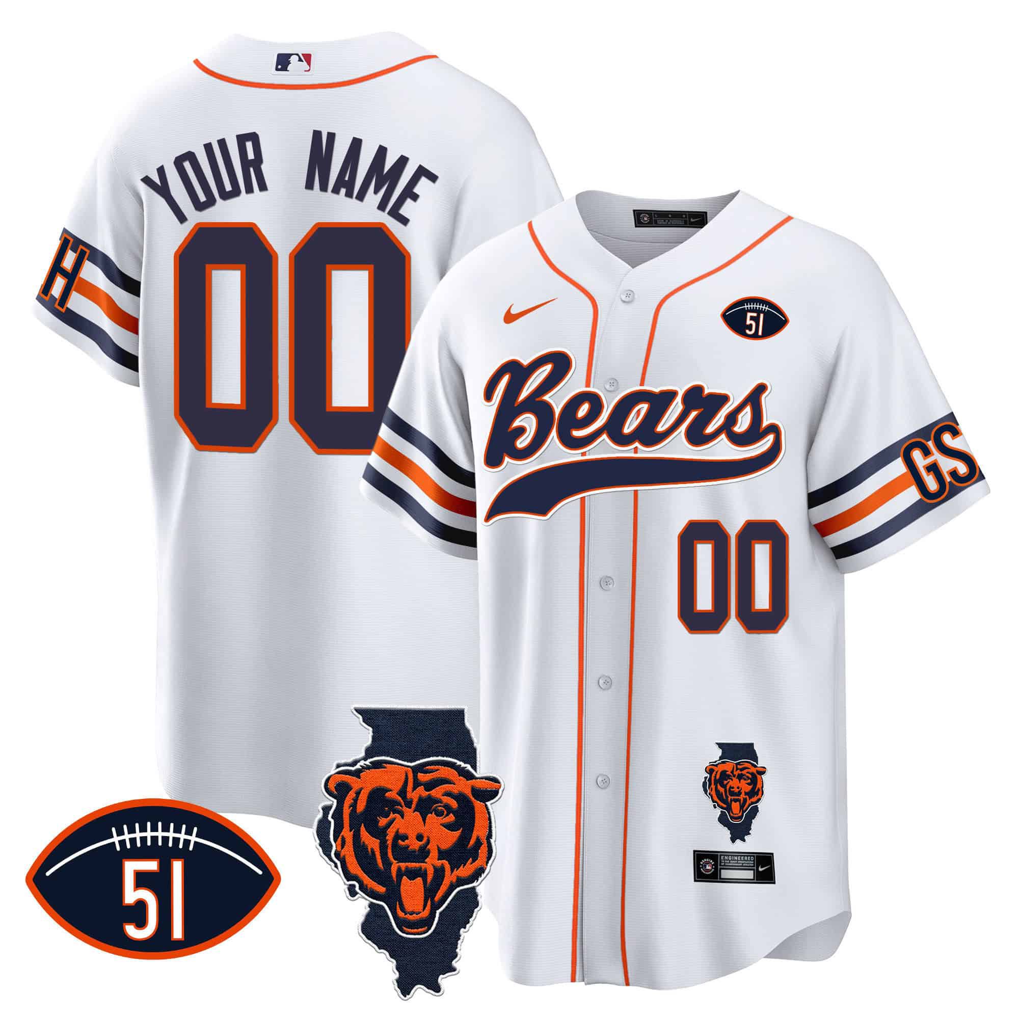 Men Chicago Bears White 2024 Nike Patch Baseball Custom NFL Jersey->customized nfl jersey->Custom Jersey